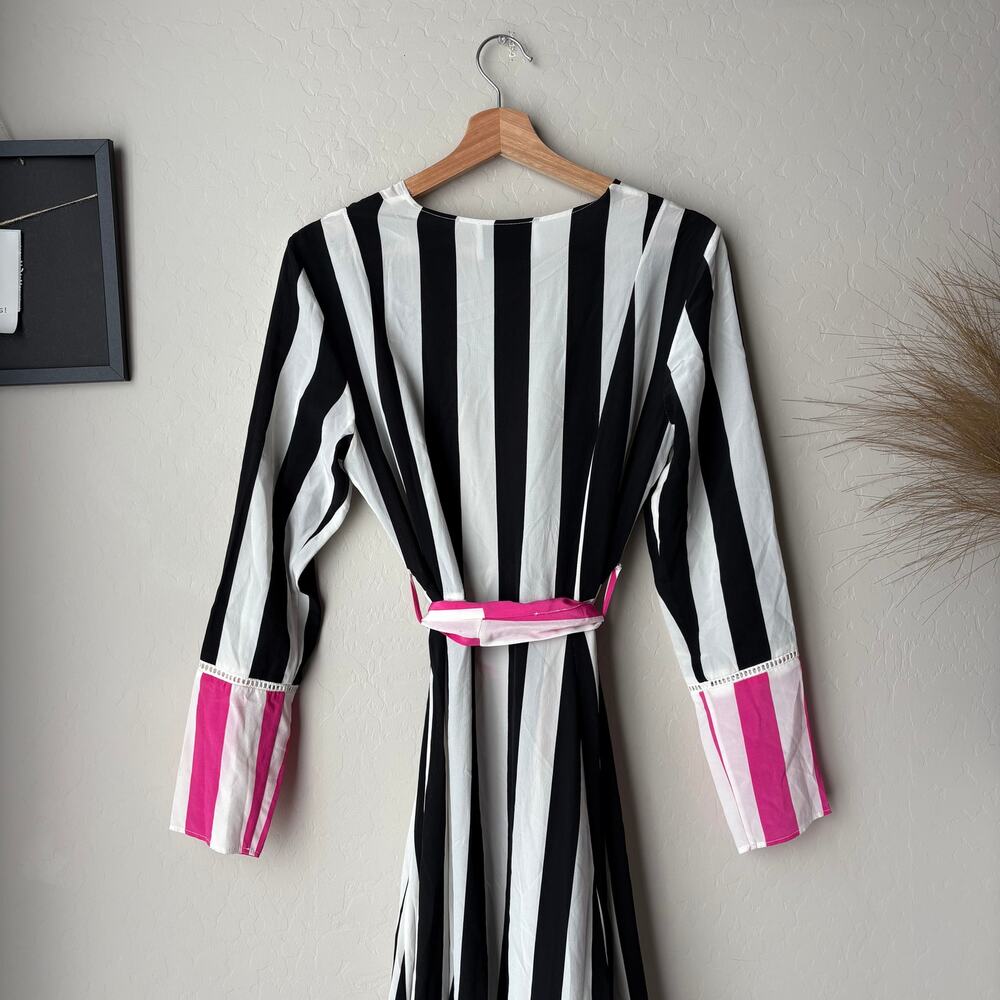 We Are Leone Dress Silk Contrast Maxi Cardigan Striped Belted‎ Long Sleeve S/M - Picture 11 of 14